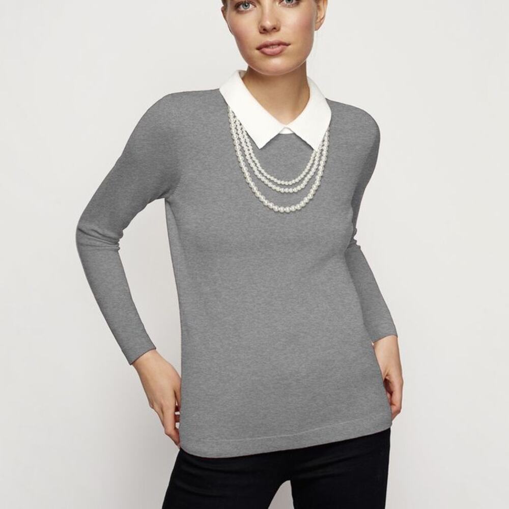 Karl Lagerfeld Women's Sweater Pullover Collared Top Keyhole pearl detail Sz S